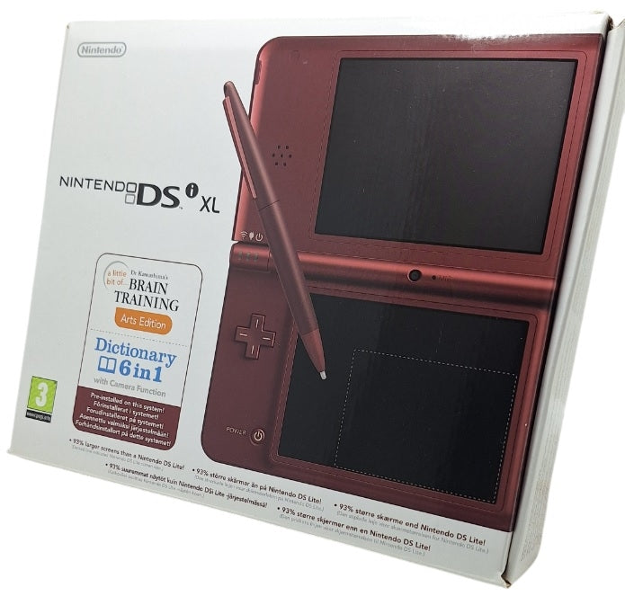 Wine red / vin-Rød DSi XL (Arts edition) (komplett i eske - CIB) (brukt) - Nintendo håndholdt konsoll